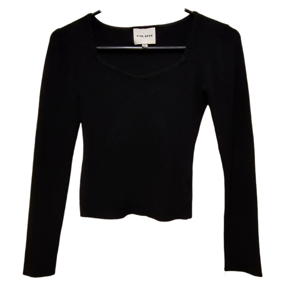Pink Rose Women's Small Black Ribbed Long Sleeve Knit Top